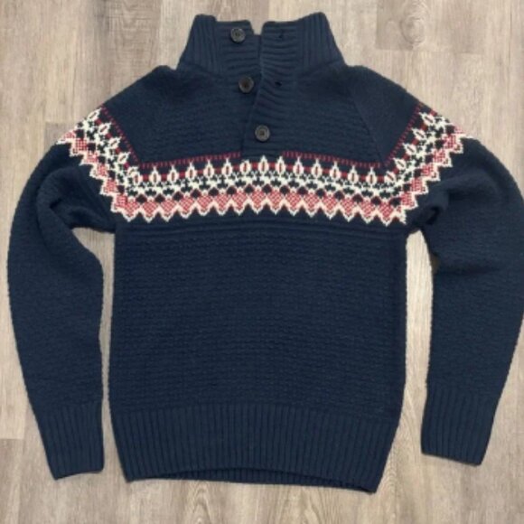 Classic New Caro Navy Sweater with Nordic Pattern - Picture 1 of 6